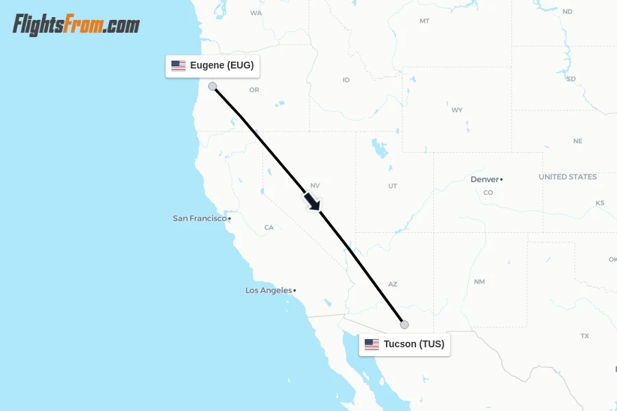 Flights from Eugene to Tucson route map