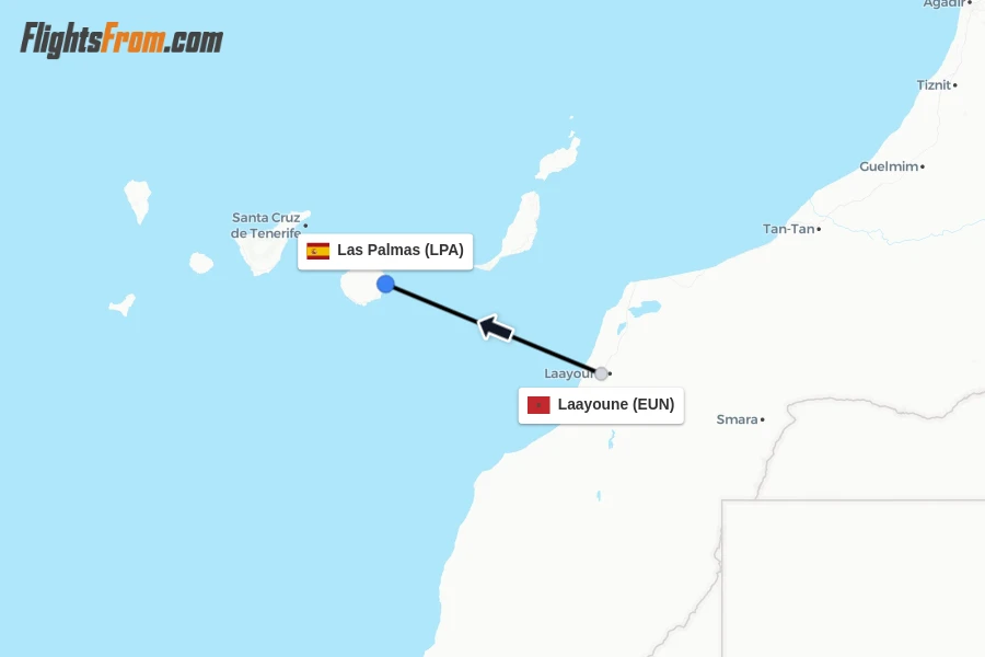 Flights from Laayoune to Las Palmas route map