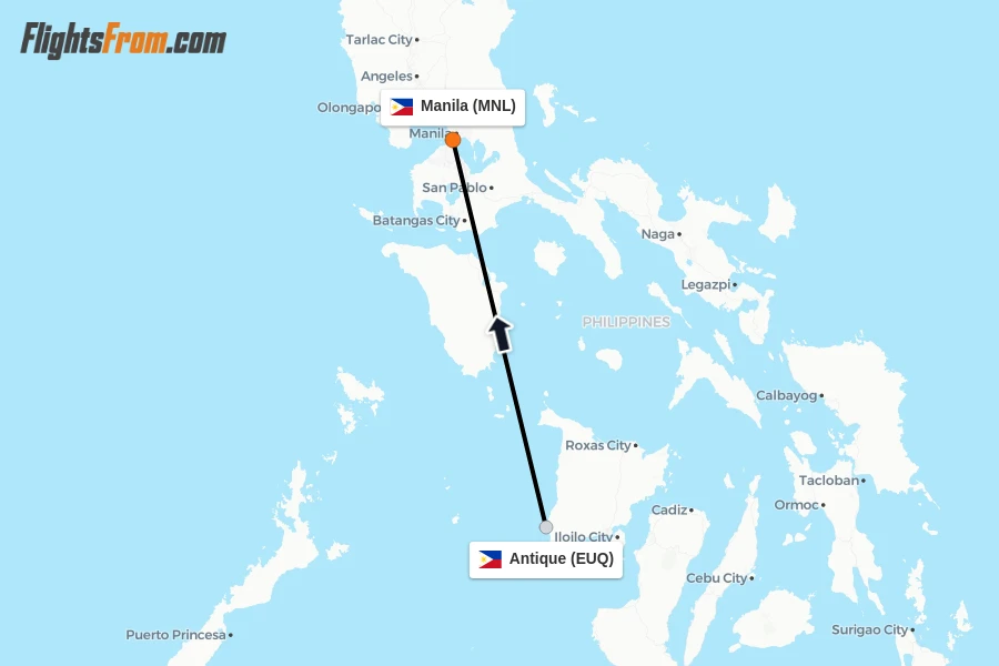 Flights from Antique to Manila route map