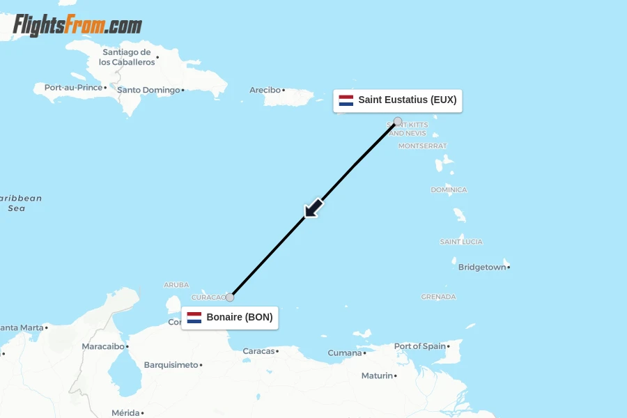 Flights from Saint Eustatius to Bonaire route map