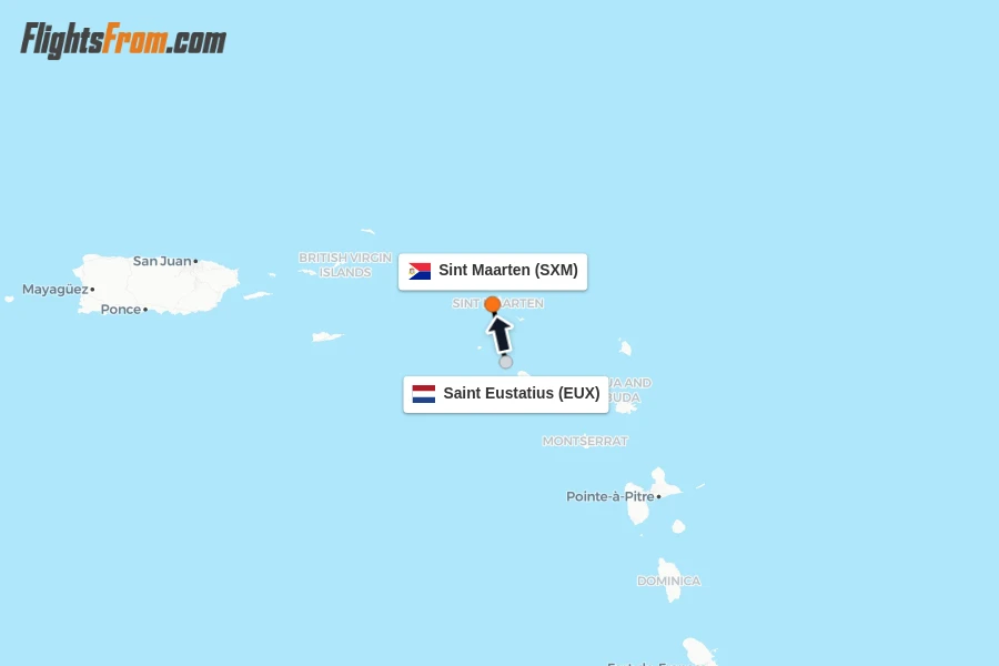 Flights from Saint Eustatius to Sint Maarten route map