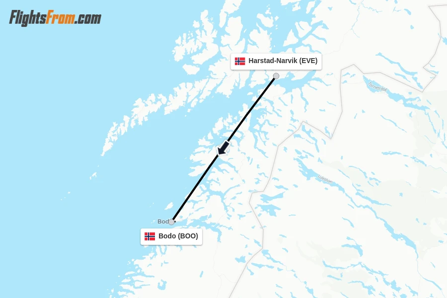 Flights from Harstad-Narvik to Bodo route map