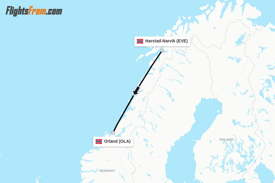 Flights from Harstad-Narvik to Orland route map