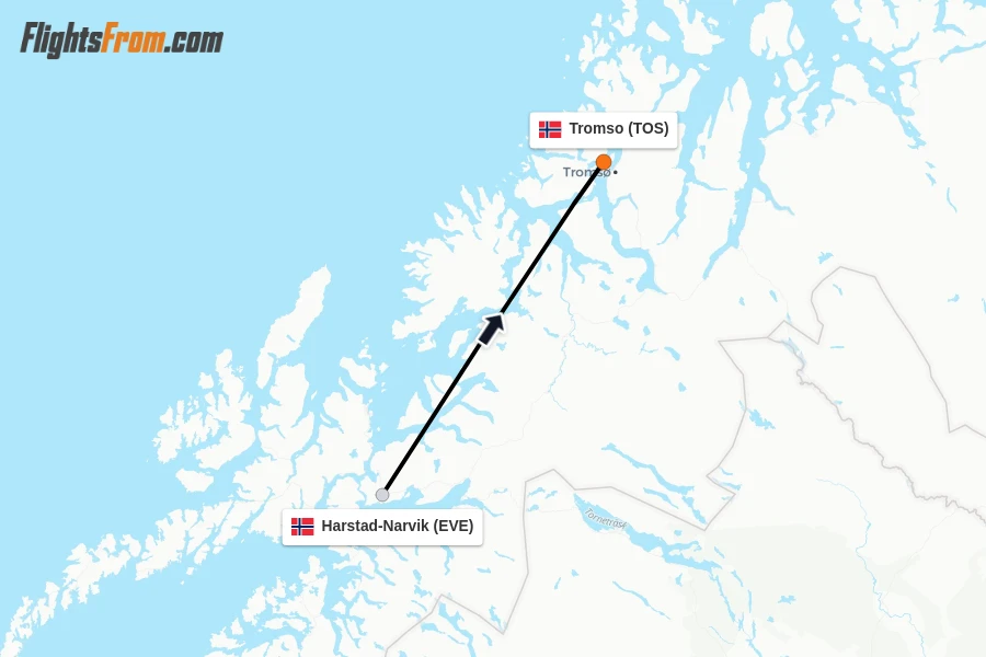 Flights from Harstad-Narvik to Tromso route map