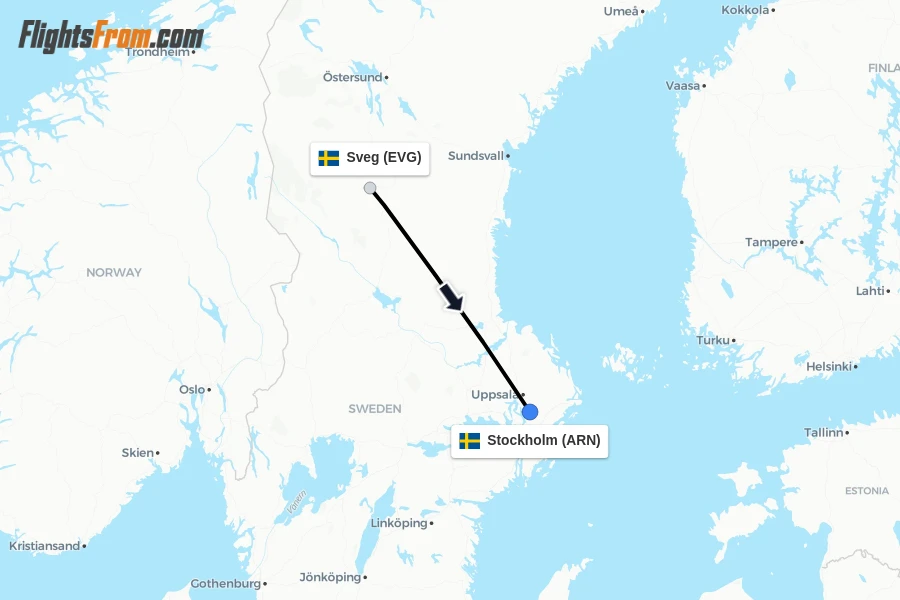 Flights from Sveg to Stockholm route map