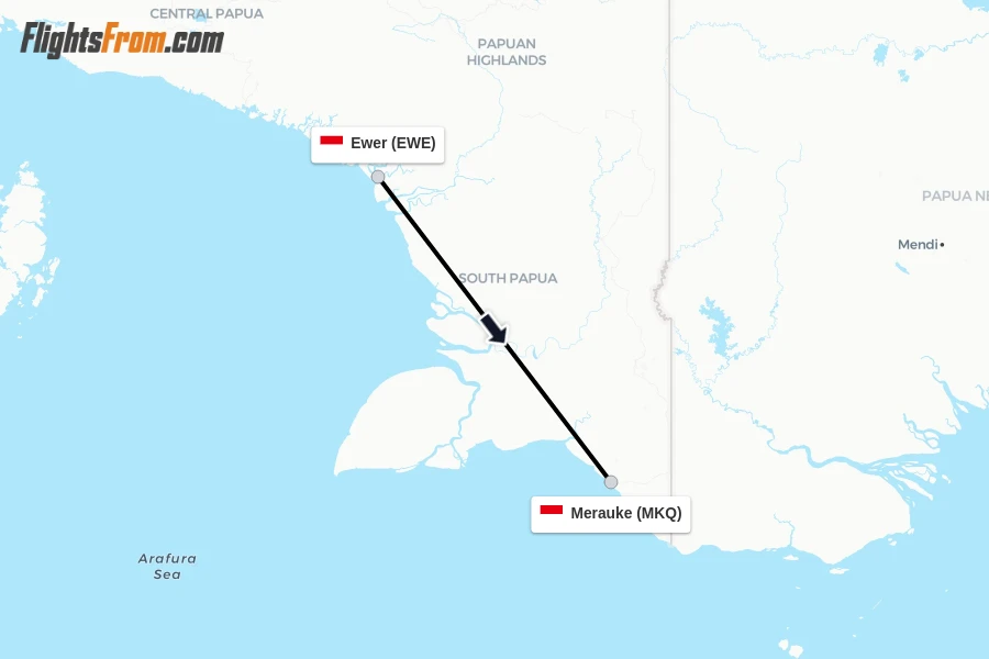 Flights from Ewer to Merauke route map