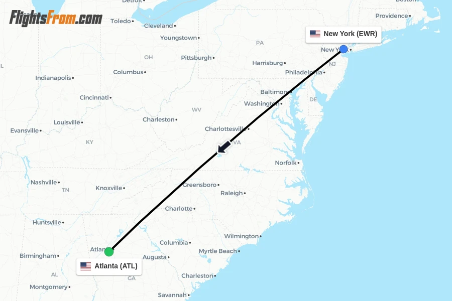 Flights from New York to Atlanta route map