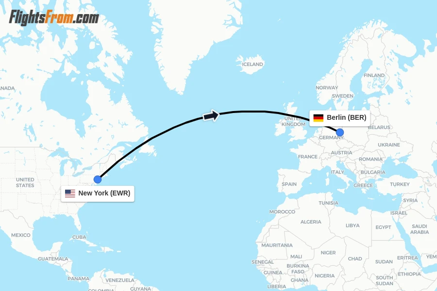 Flights from New York to Berlin route map