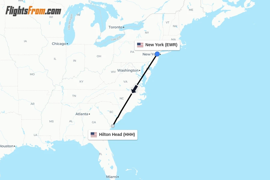 Flights from New York to Hilton Head route map