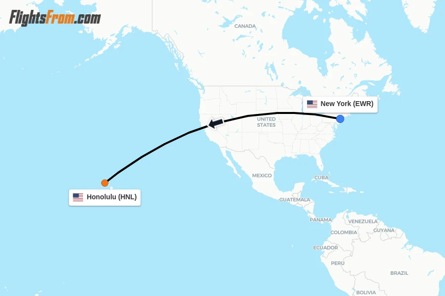 Flights from New York to Honolulu route map