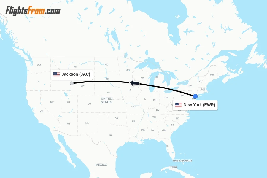 Flights from New York to Jackson route map