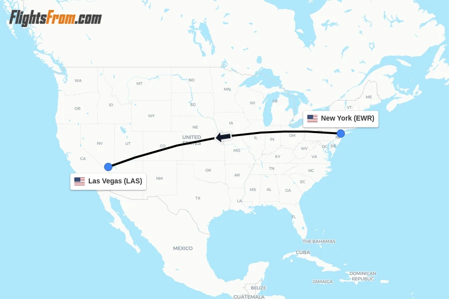 Flights from New York to Las Vegas route map
