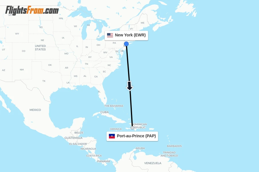 Flights from New York to Port-au-Prince route map