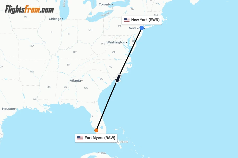 Flights from New York to Fort Myers route map