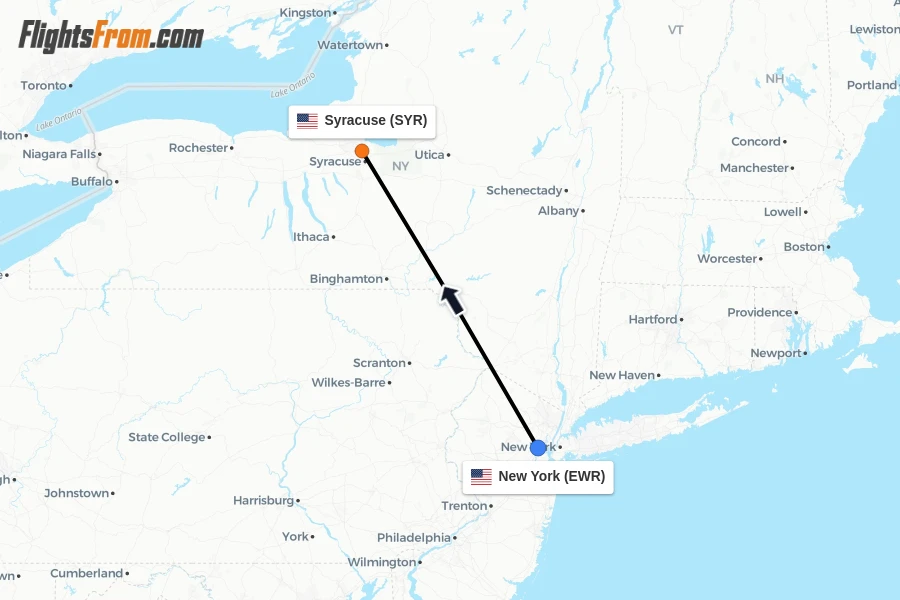 Flights from New York to Syracuse route map