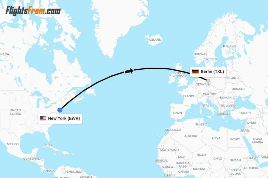 Flights from New York to Berlin route map