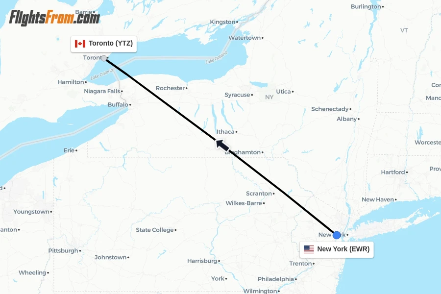 Flights from New York to Toronto route map