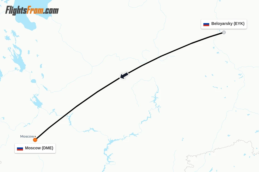 Flights from Beloyarsky to Moscow route map