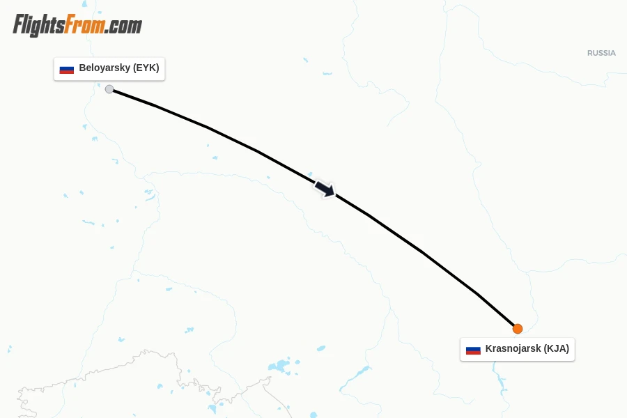 Flights from Beloyarsky to Krasnojarsk route map