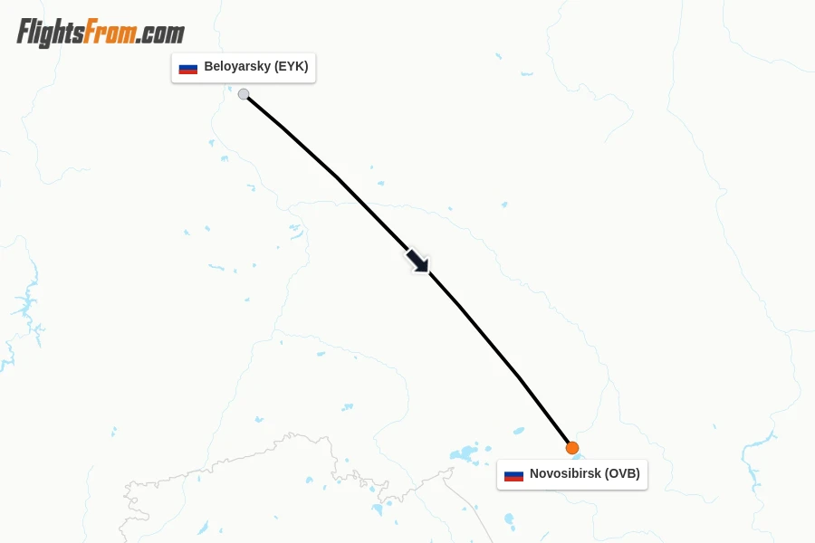 Flights from Beloyarsky to Novosibirsk route map