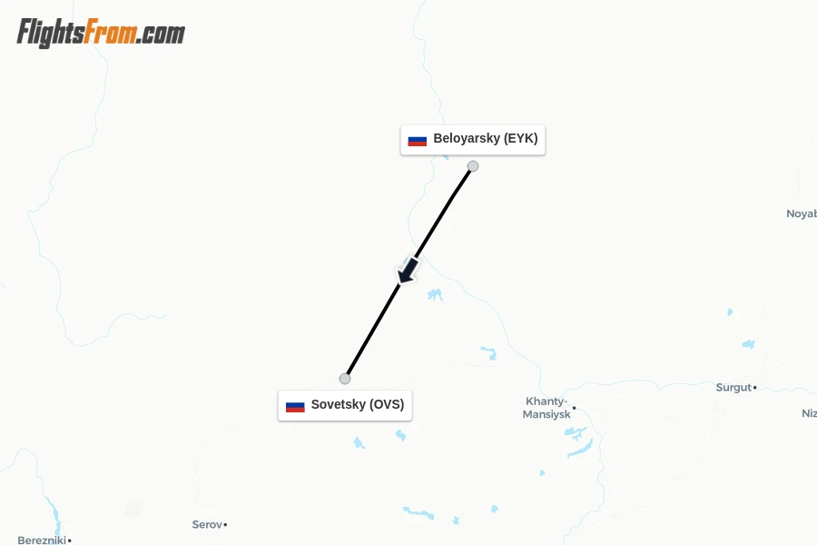 Flights from Beloyarsky to Sovetsky route map
