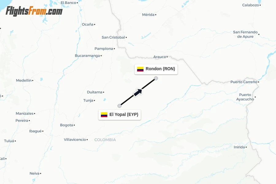 Flights from El Yopal to Rondon route map