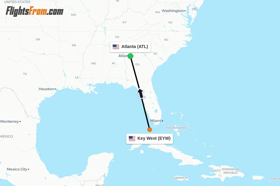 Flights from Key West to Atlanta route map