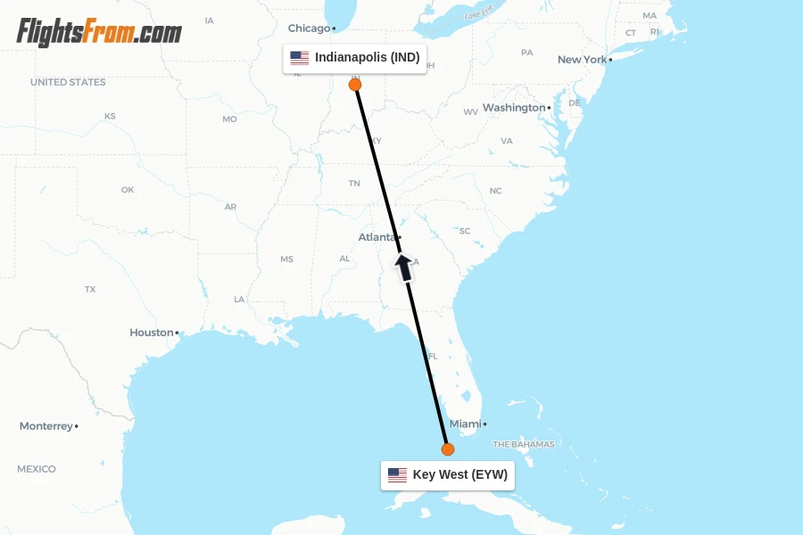 Flights from Key West to Indianapolis route map