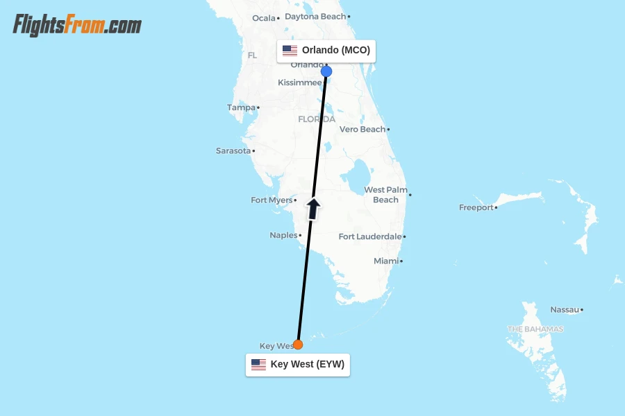 Flights from Key West to Orlando route map