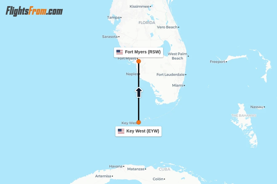 Flights from Key West to Fort Myers route map