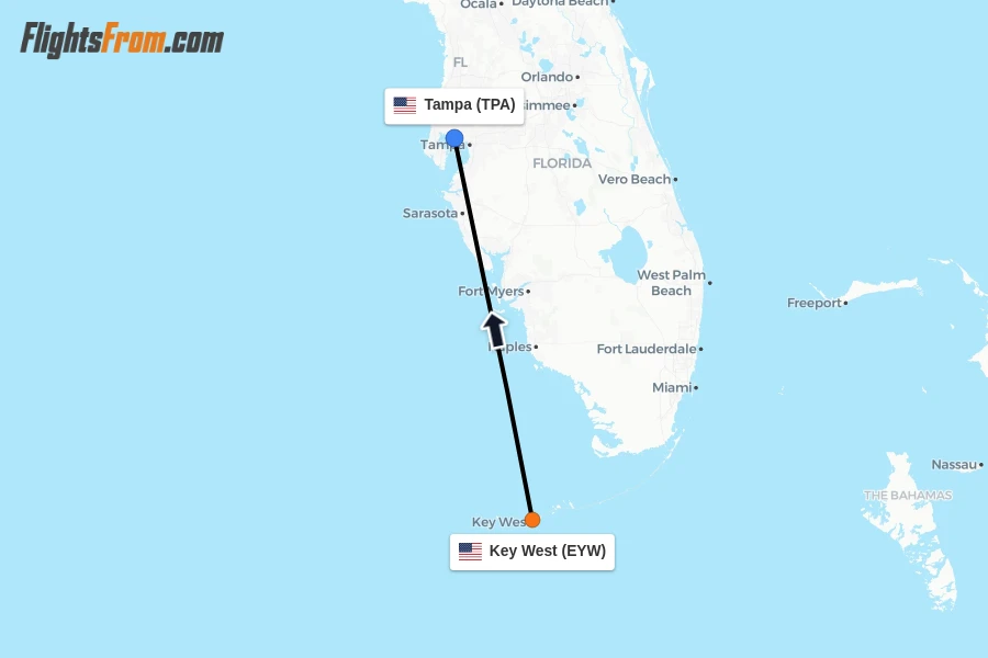 Flights from Key West to Tampa route map