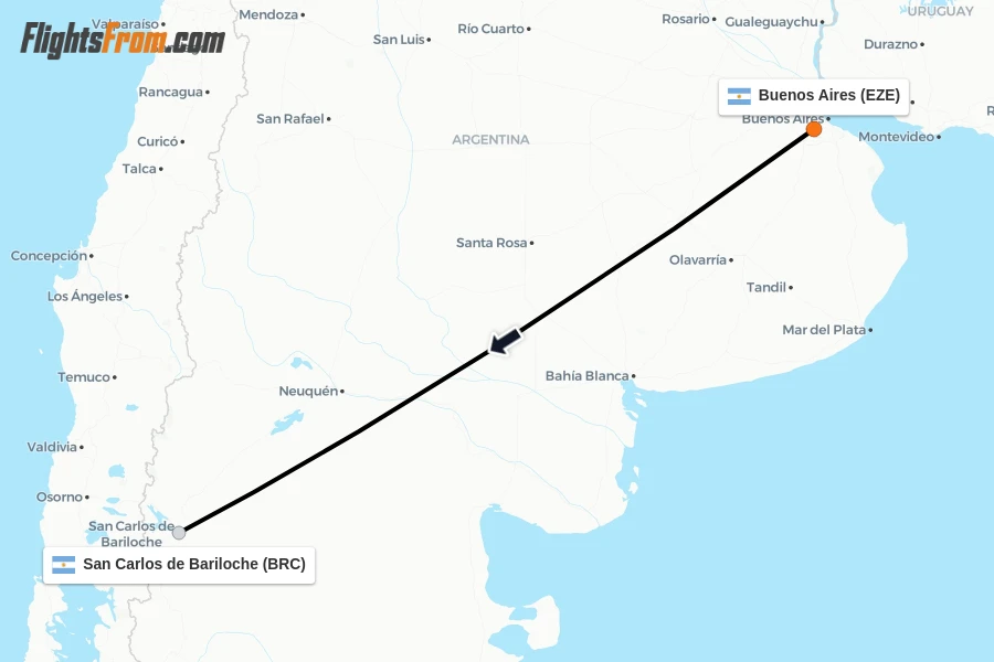 Flights from Buenos Aires to San Carlos de Bariloche route map