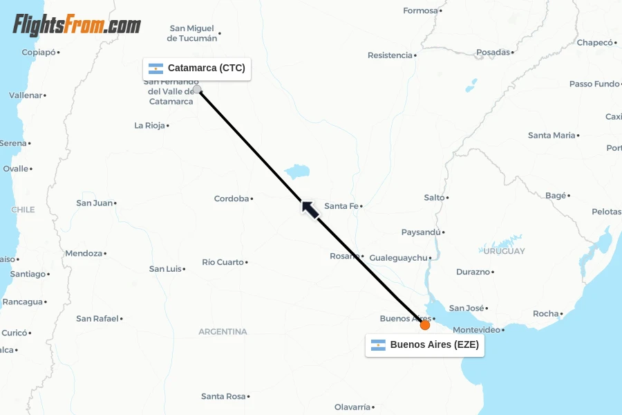 Flights from Buenos Aires to Catamarca route map