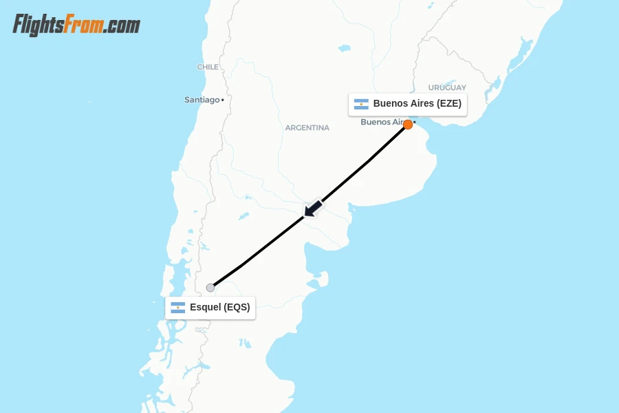 Flights from Buenos Aires to Esquel route map