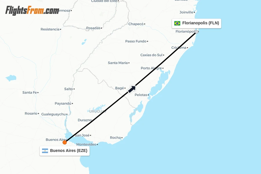 Flights from Buenos Aires to Florianopolis route map