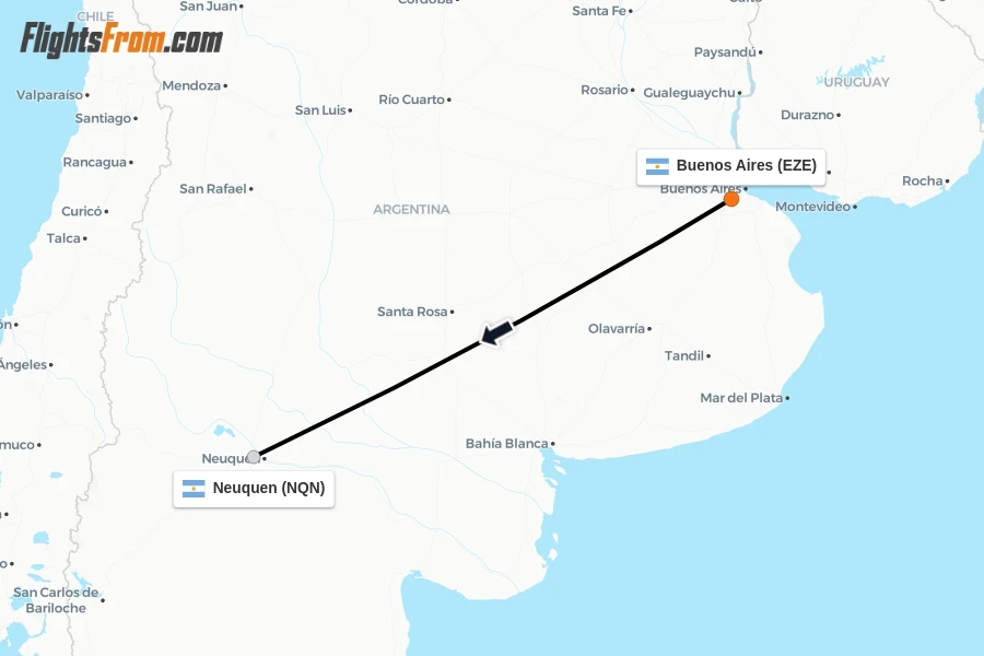 Flights from Buenos Aires to Neuquen route map