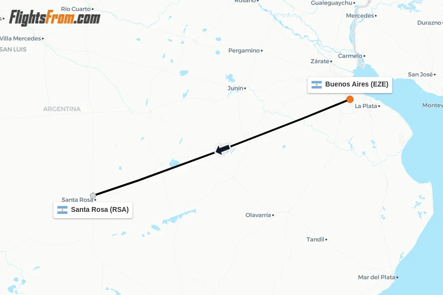 Flights from Buenos Aires to Santa Rosa route map