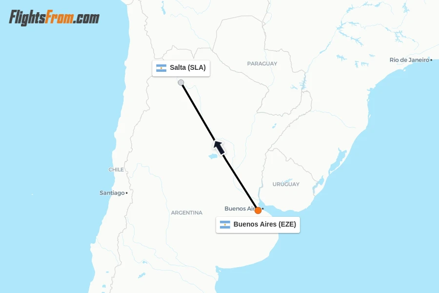 Flights from Buenos Aires to Salta route map