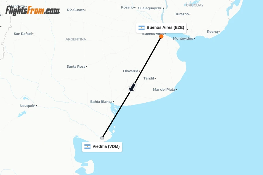 Flights from Buenos Aires to Viedma route map