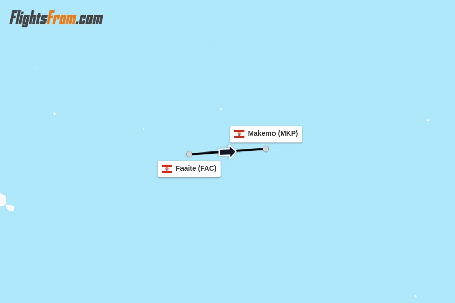 Flights from Faaite to Makemo route map