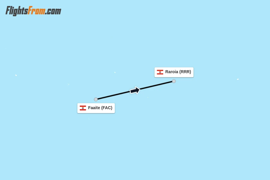Flights from Faaite to Raroia route map