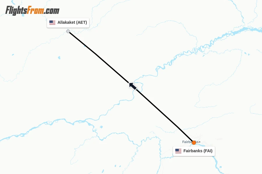 Flights from Fairbanks to Allakaket route map