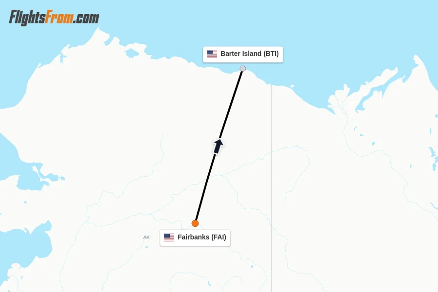 Flights from Fairbanks to Barter Island route map