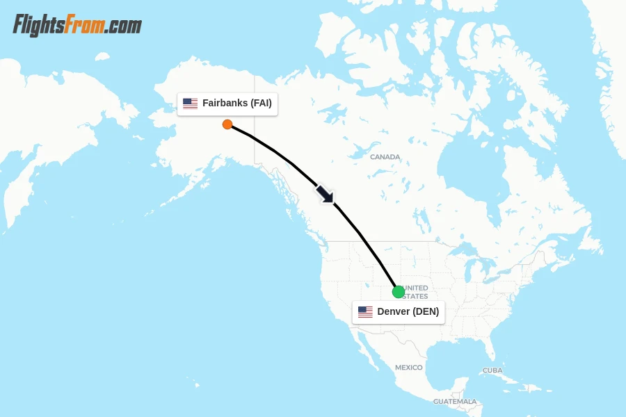 Flights from Fairbanks to Denver route map