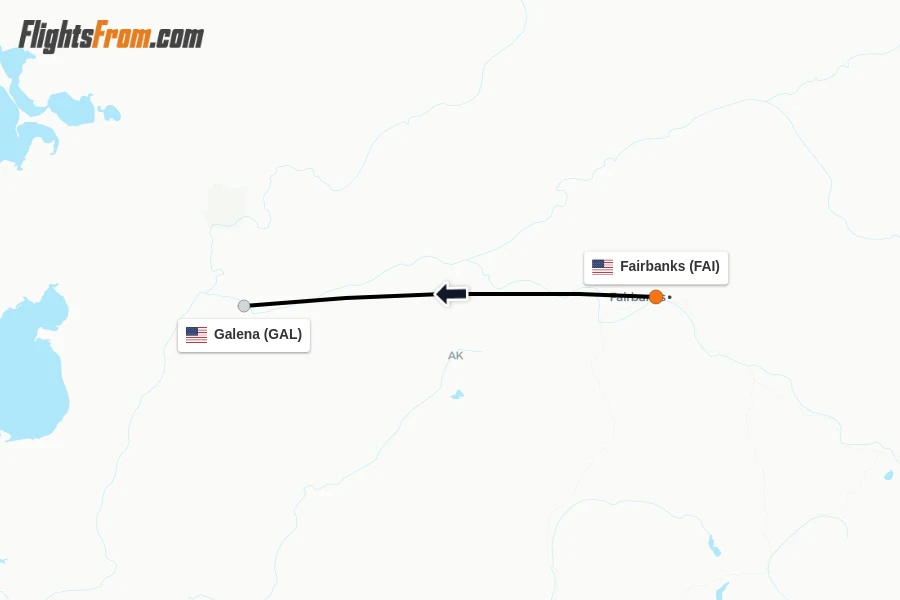 Flights from Fairbanks to Galena route map