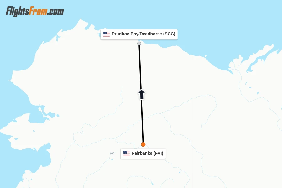 Flights from Fairbanks to Prudhoe Bay/Deadhorse route map