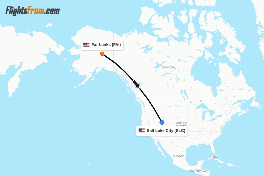 Flights from Fairbanks to Salt Lake City route map