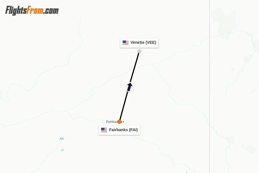 Flights from Fairbanks to Venetie route map