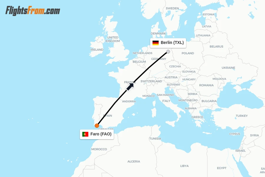 Flights from Faro to Berlin route map