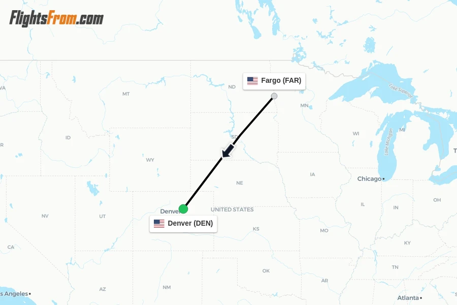Flights from Fargo to Denver route map